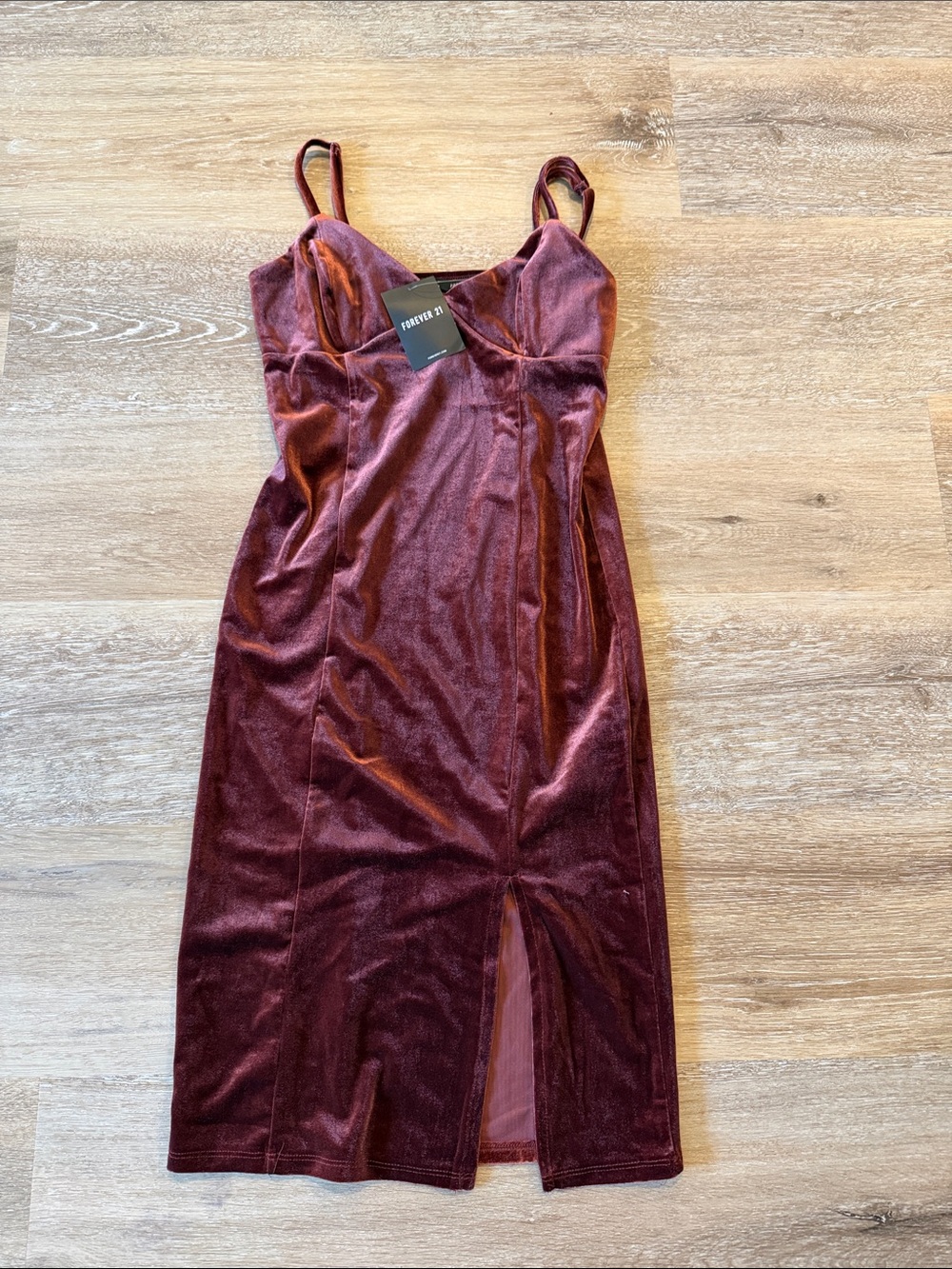 Forever 21 Burgundy Velvet Midi Slip Dress with Front Slit